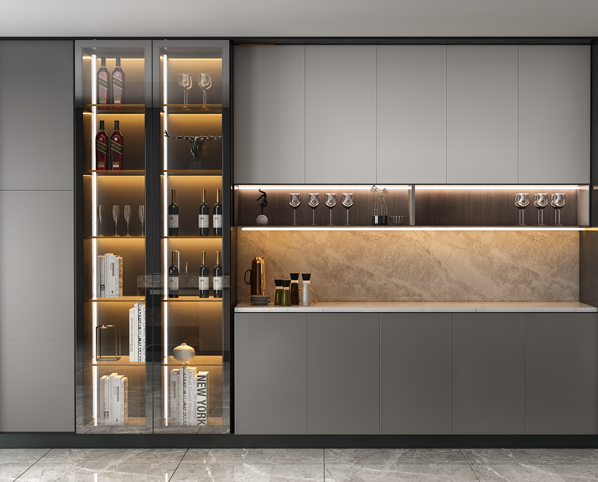 3D architecture dark Interior interior design  island kitchen kitchen kitchen cabinets Render vray