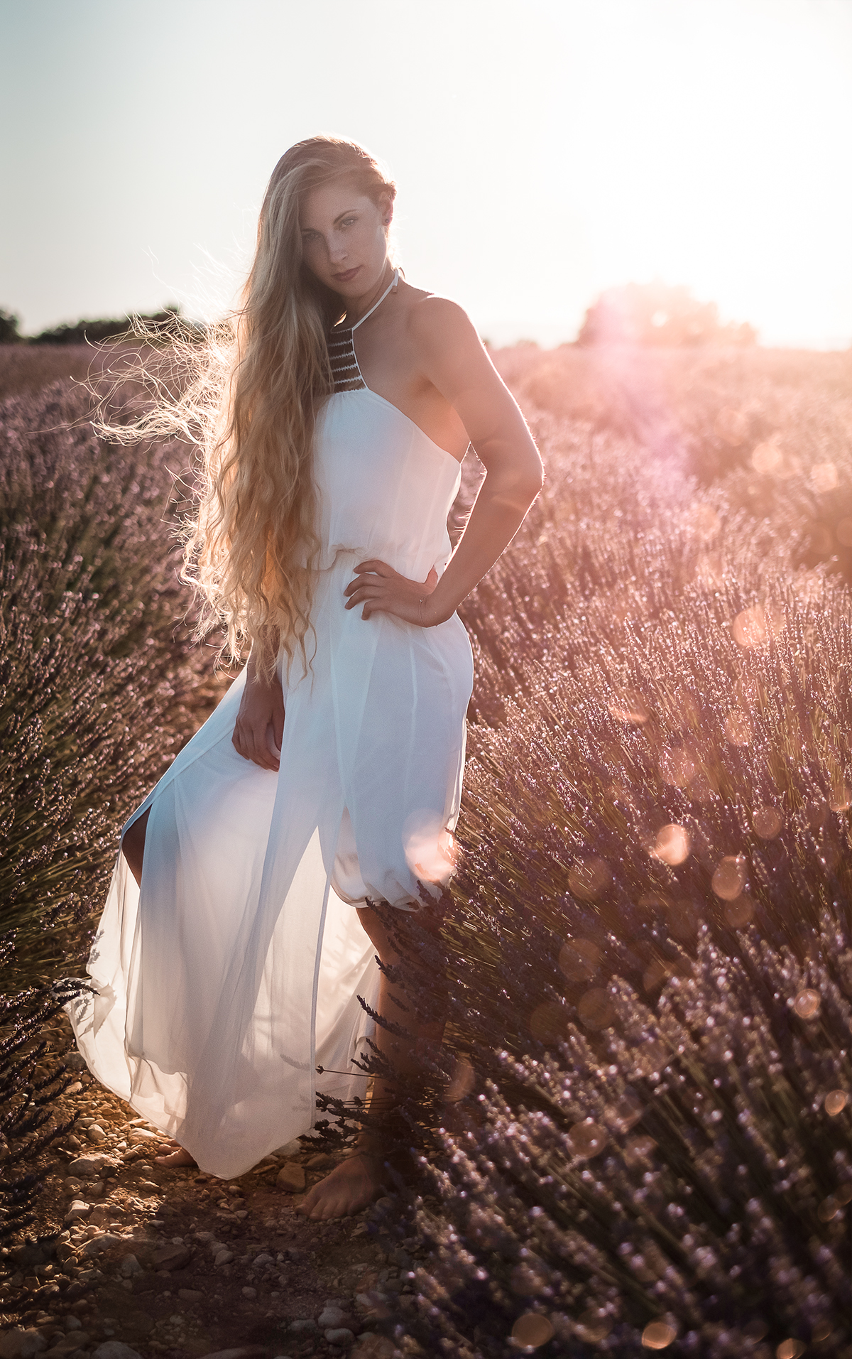 Fashion  portrait lavender Valensole Outdoor photoshoot summer beauty editorial model