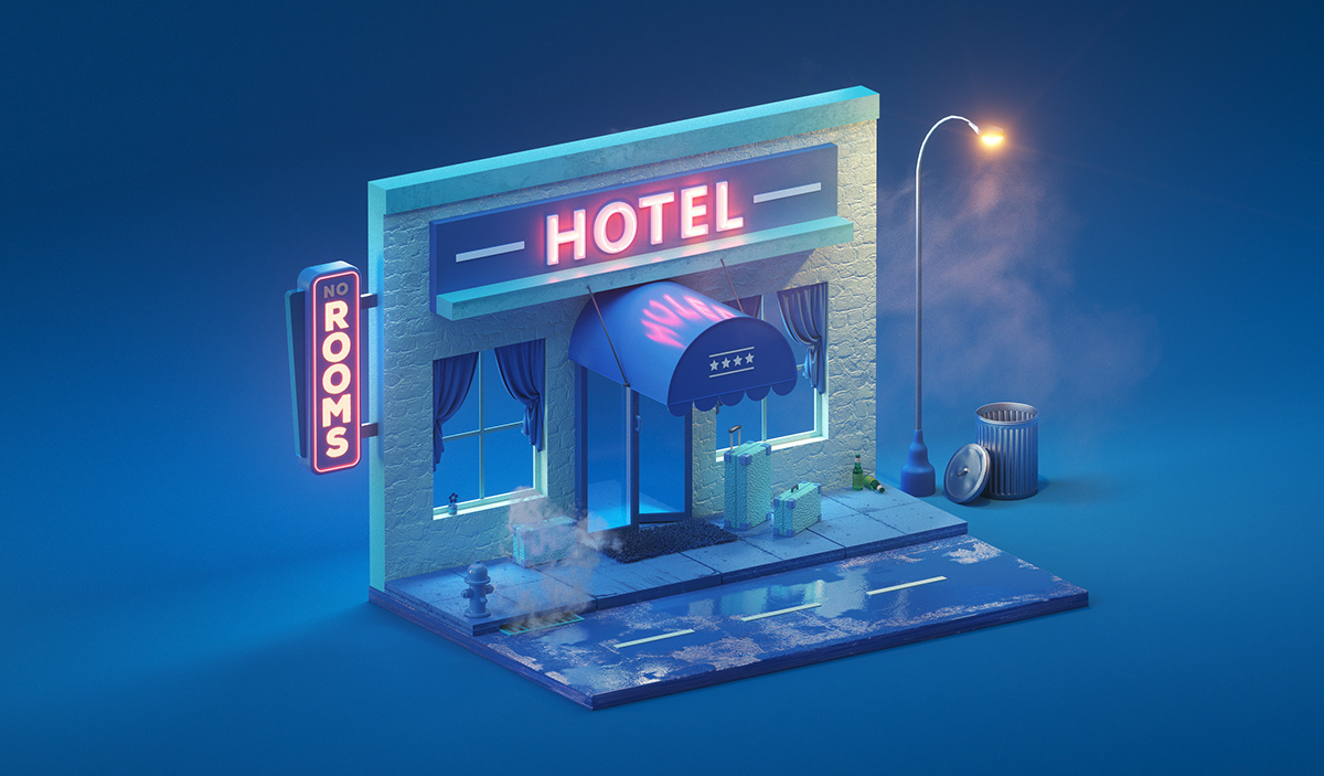 cinema4d octane design 3D set photoshop color hotel bar school