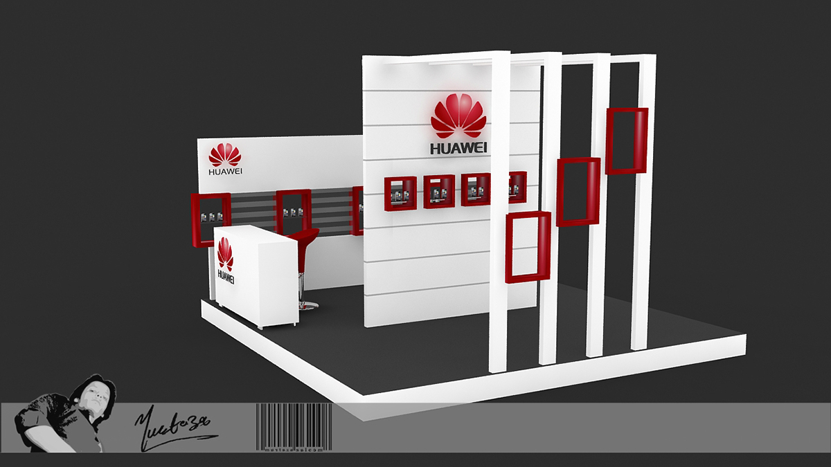 huawei mobile new stall Kiosk 3D vray Interior color brand