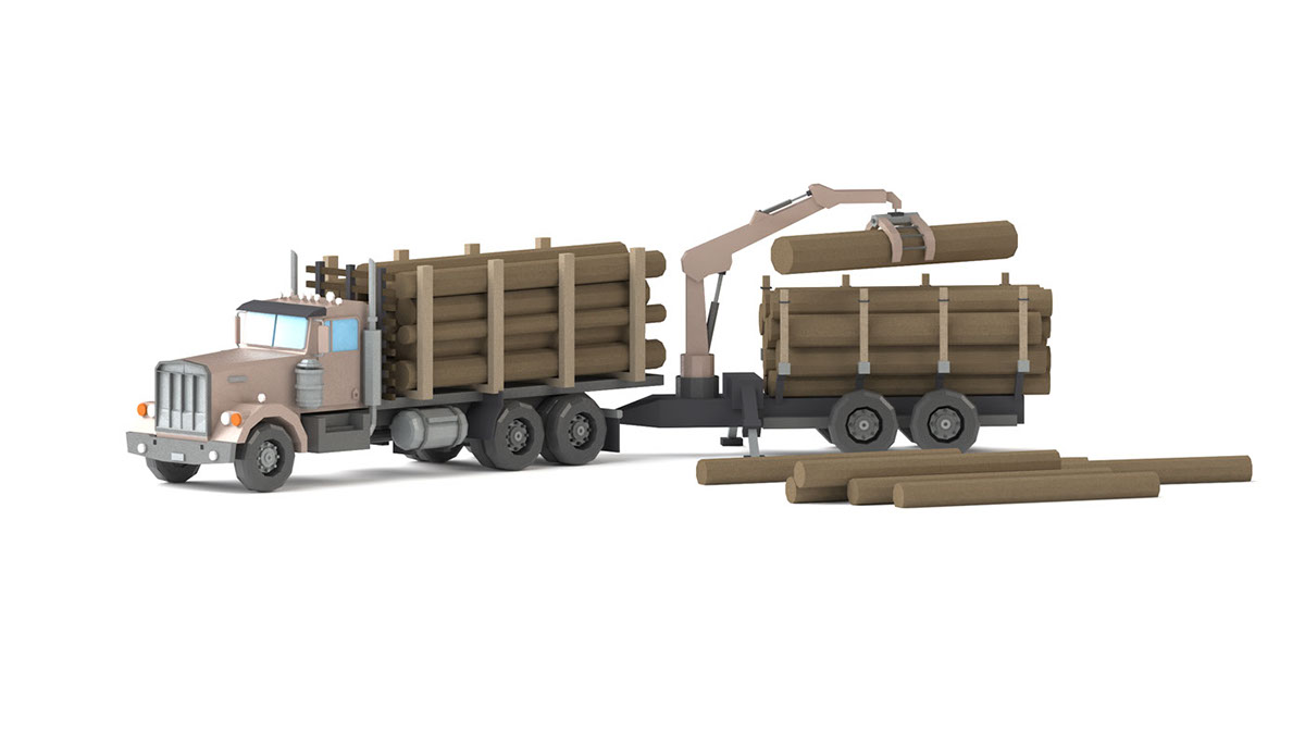 cinema4d 3D Low Poly Game Art Vehicle Truck car c4d stillioo tonår wood Excavator fredliner