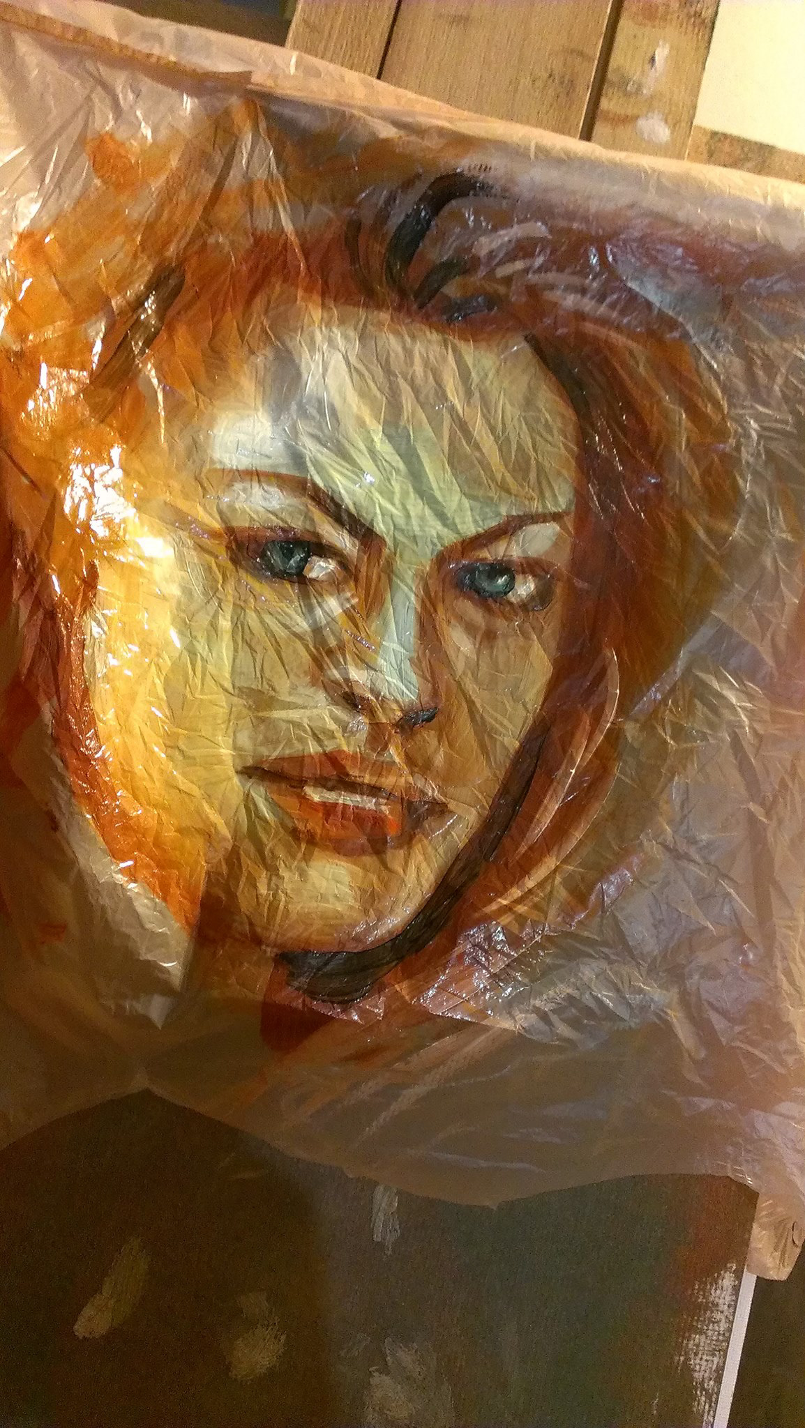 paint plastic bag woman girl face