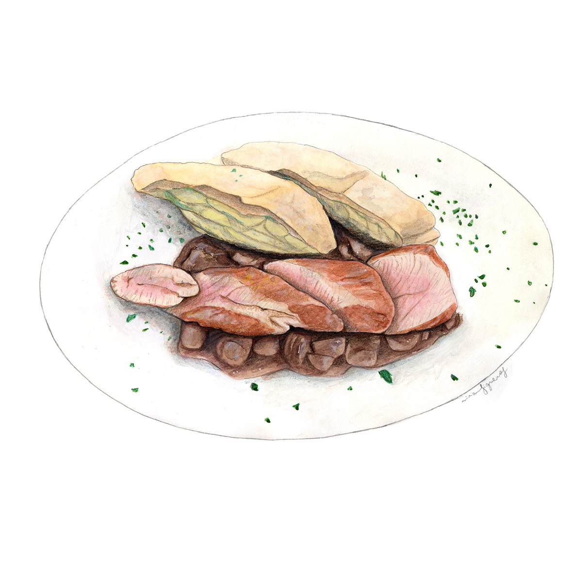 Austrian cuisine food art food illustration Miriam Figueras wiener schnitzel traditional mixed media