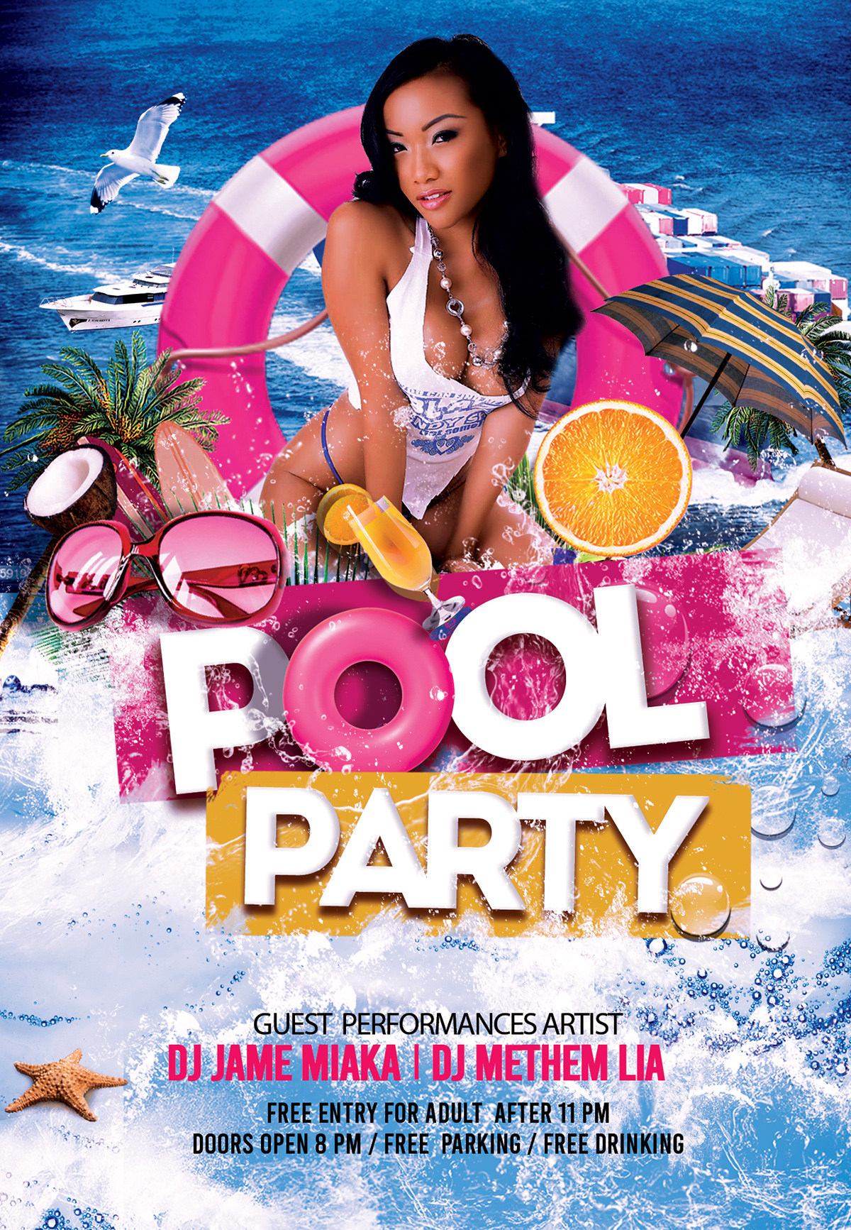 beach party flyer dj DJ party flyer night party pool party Summer party urban party flyer