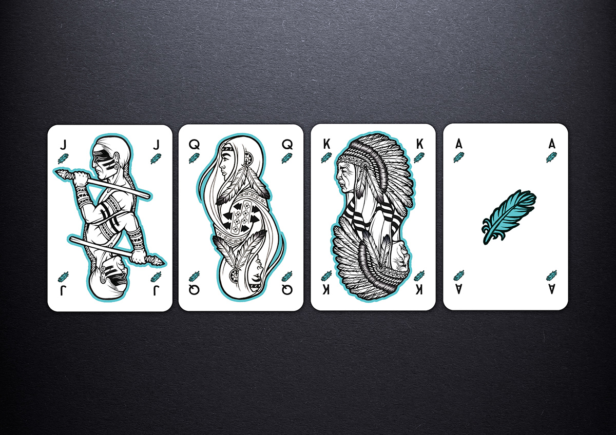 Playing Cards Poker skat native american pocahontas illustrations packaging design