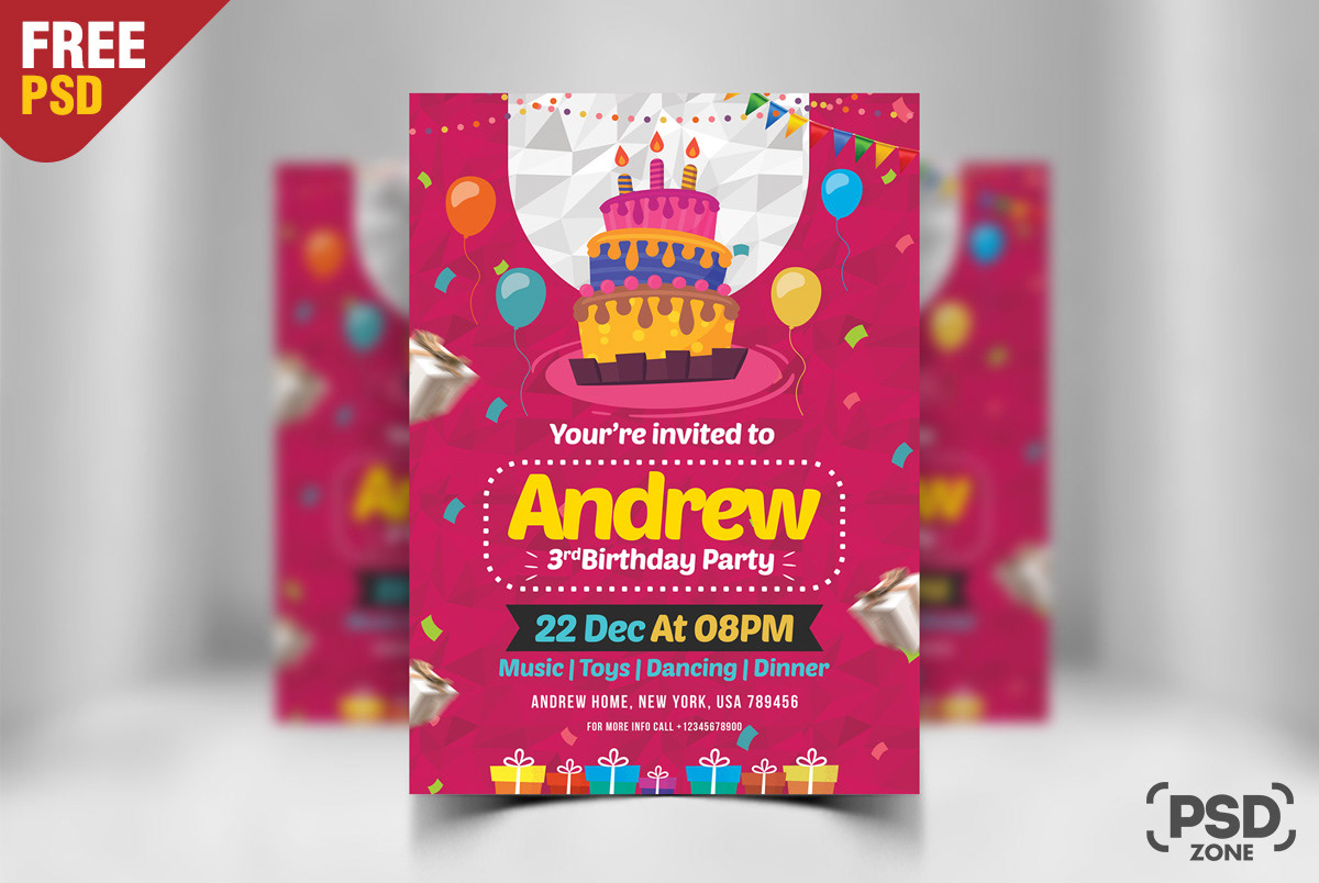 free psd psd freebie Invitation Card Birthday birthday card birthday invitation kids birthday card design photoshop