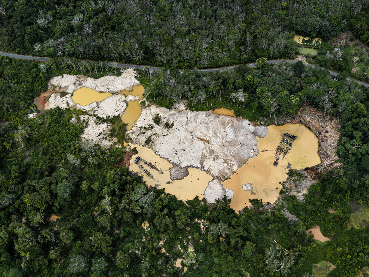 Mining gold minerals Borneo indonesia anthropocene rainforest environment Aerial drone