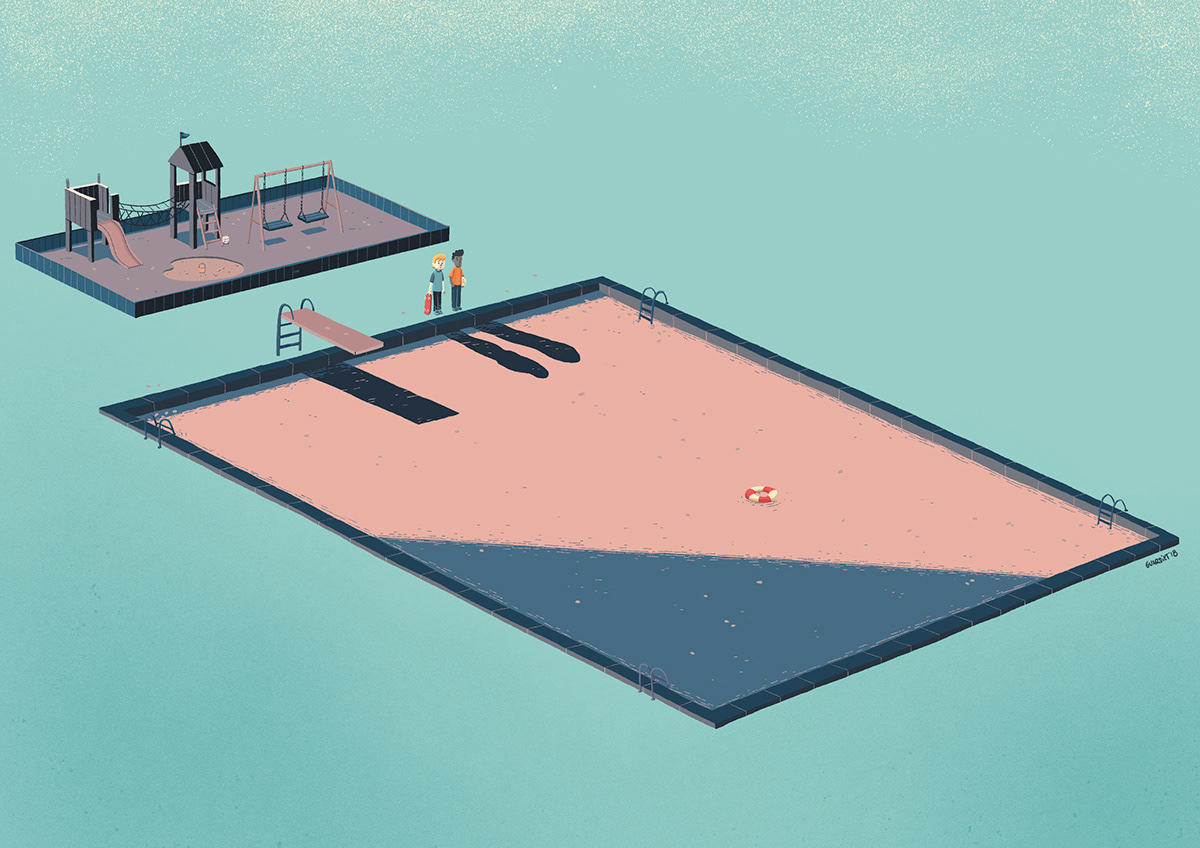 ILLUSTRATION  autumn editorial conceptual growing up childhood swimming pool