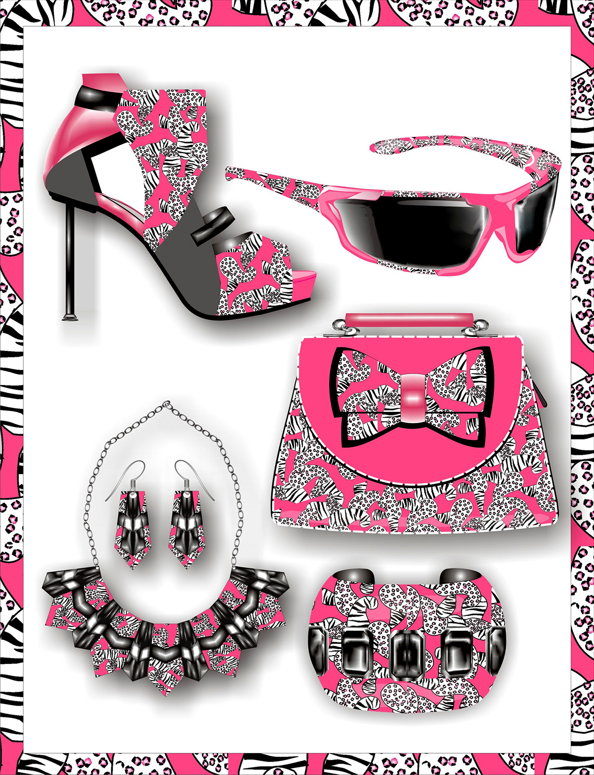 footwear neckpiece handbag surfaceornamentation Sunglasses bracelet print zebraprint leopard print Corel Draw