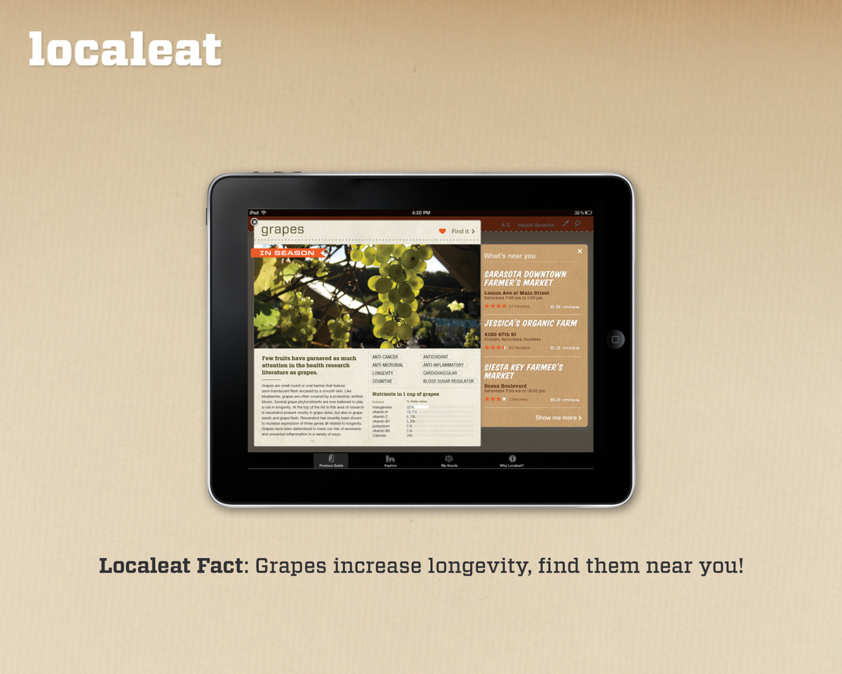 localeat app iPad interactive farmers market Fruit vegetable organic visual guide