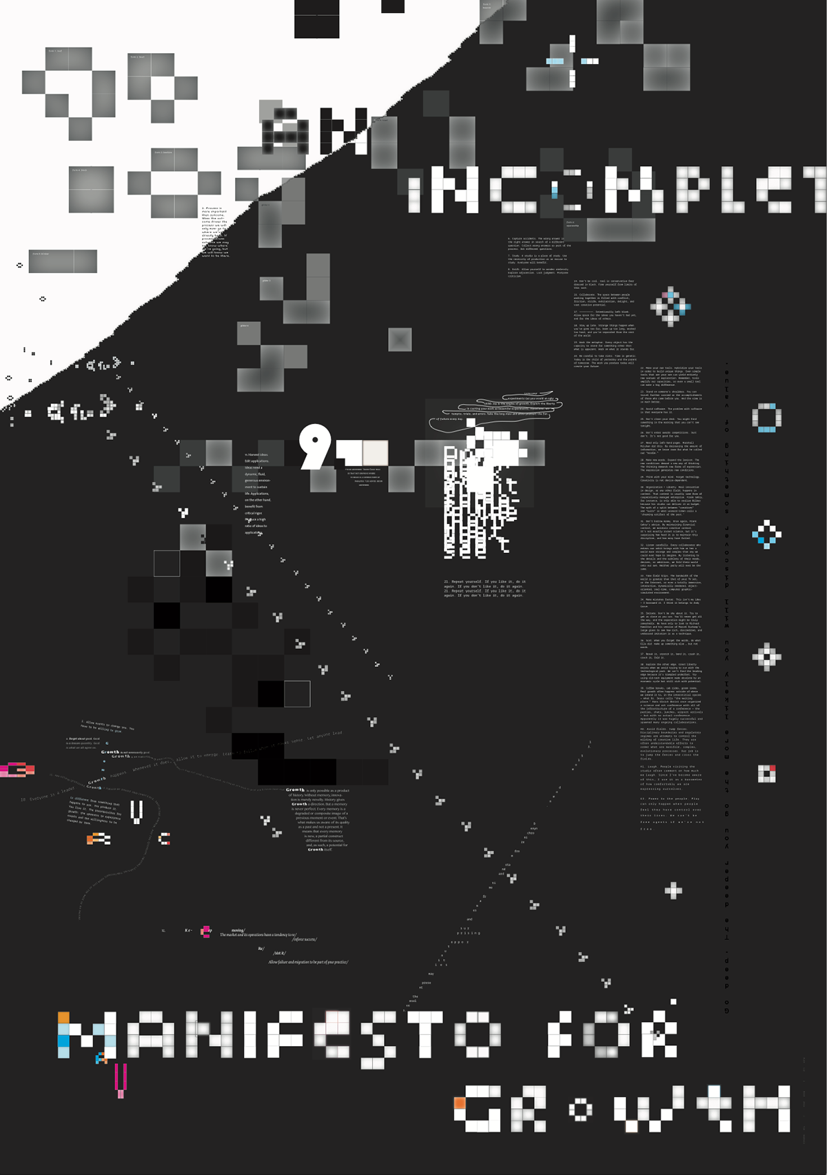 manifesto poster Bruce Mau conway game of life growth black contrast pixel game