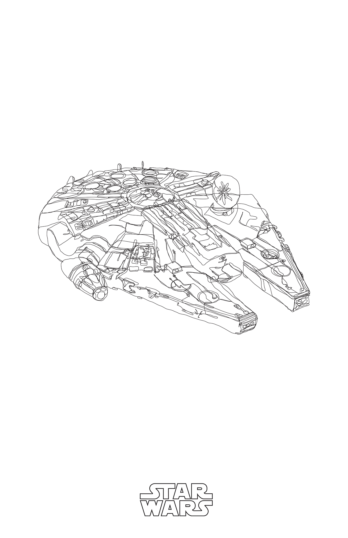 star wars C3P0 stars continuous line Sci Fi science fiction characters millenium falcon R2D2 at at Tie Fighter X-wing deathstar darth vader Movies