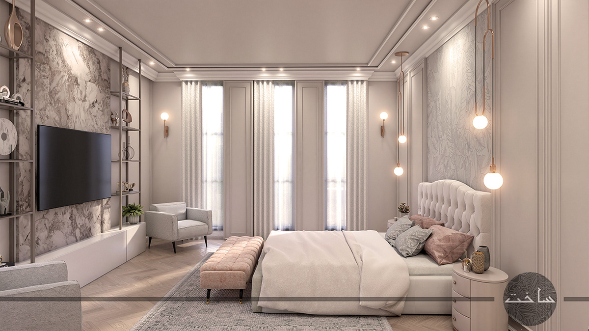 modern Classical bedroom Interior Neutral soft interior design  architecture visualization