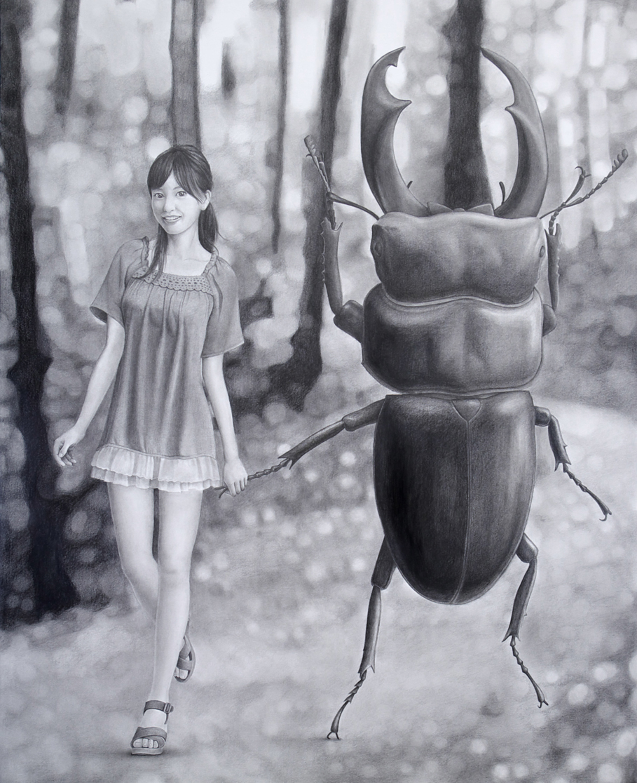 Oil Painting creature girl beetle oil on canvas oil canvas pencil stag beetle Park garden Street