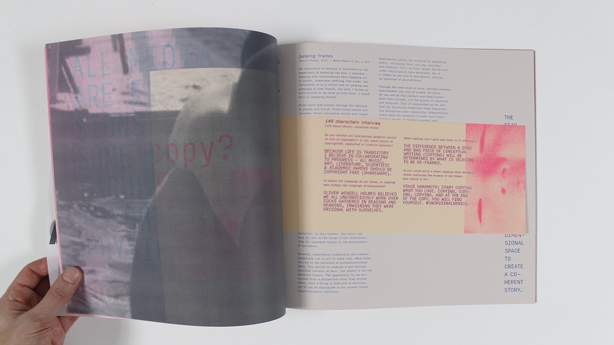 risography Riso translucent transparent Zine  DIY magazine pink black type privacy copy facebook image scan