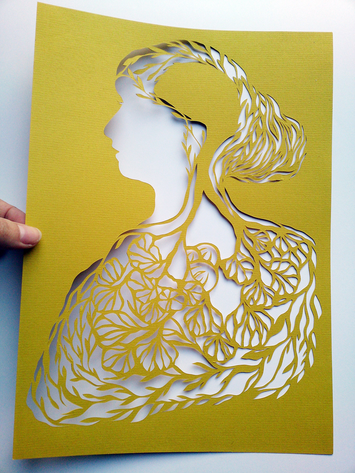papercut paper papercraft yellow thoughts full head paper art illustrated
