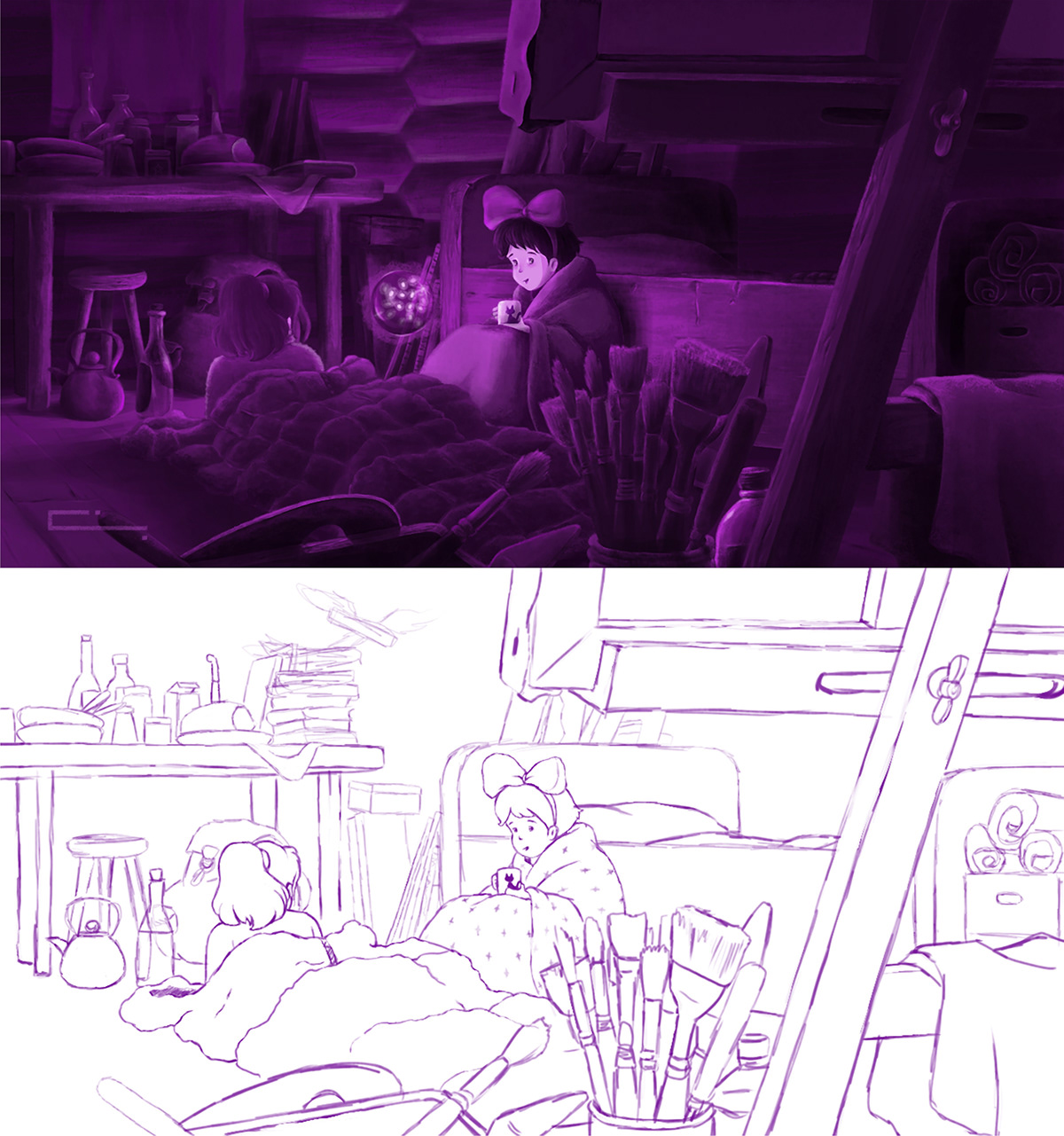 anime artwork Digital Art  fanart Ghibli Hayao Miyazaki kiki's delivery service purple Studio Ghibli ILLUSTRATION 