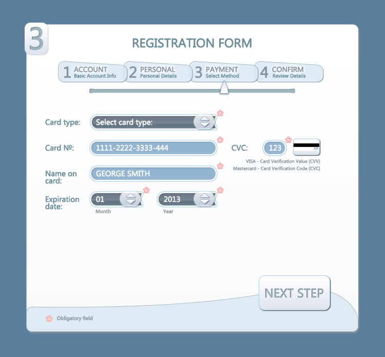 UI registration sign up login user interface multi-step Password input fields submit