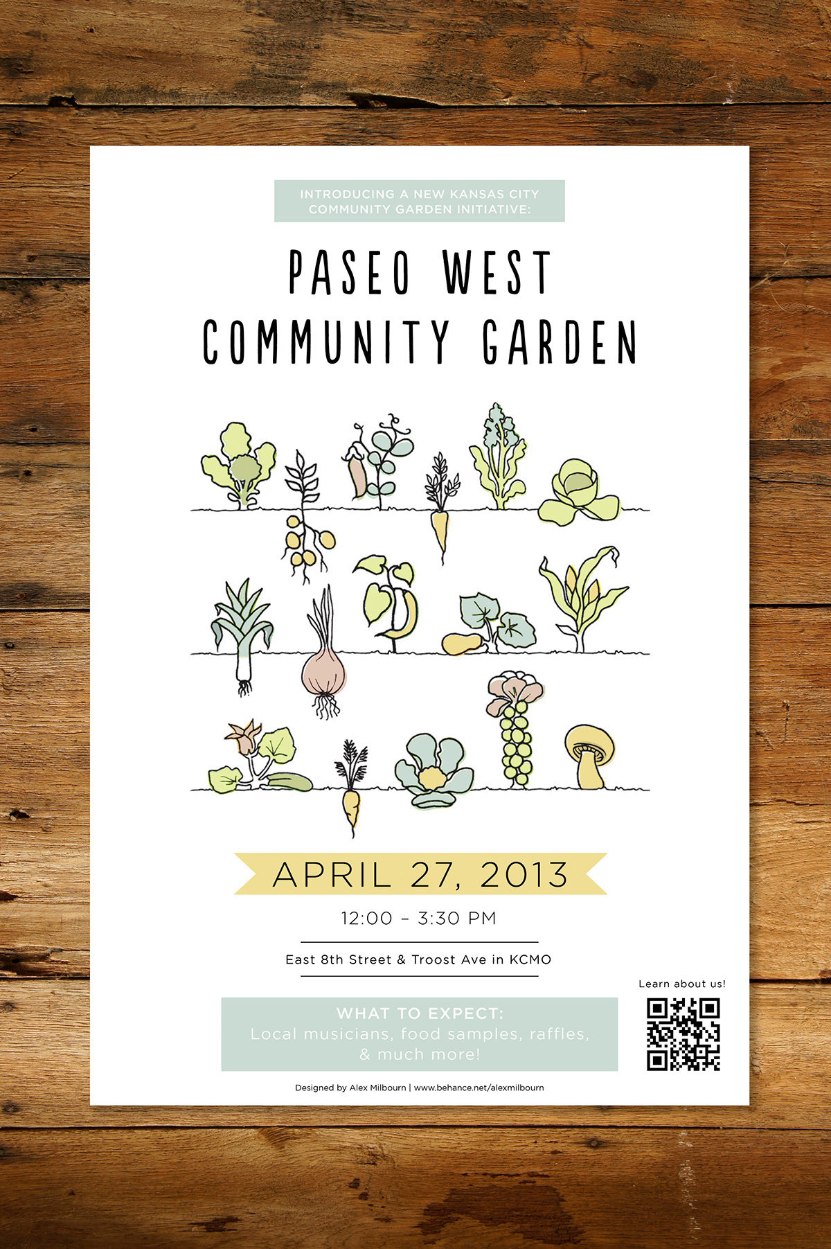 grow  grow paseo  Garden  poster design  vegetables  event  Alex Milbourn poster Layout handmade hand drawn