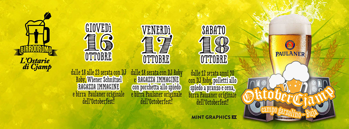 poster octoberfest octobercjamp Buja campo garzolino osteria Birra paulaner Giuseppe ambrosio udine Friuli Italy mint