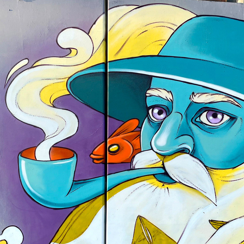 Mural streetart Urbanart spray Graffiti Street Art  character illustration Character fantasy illustration Fisherman