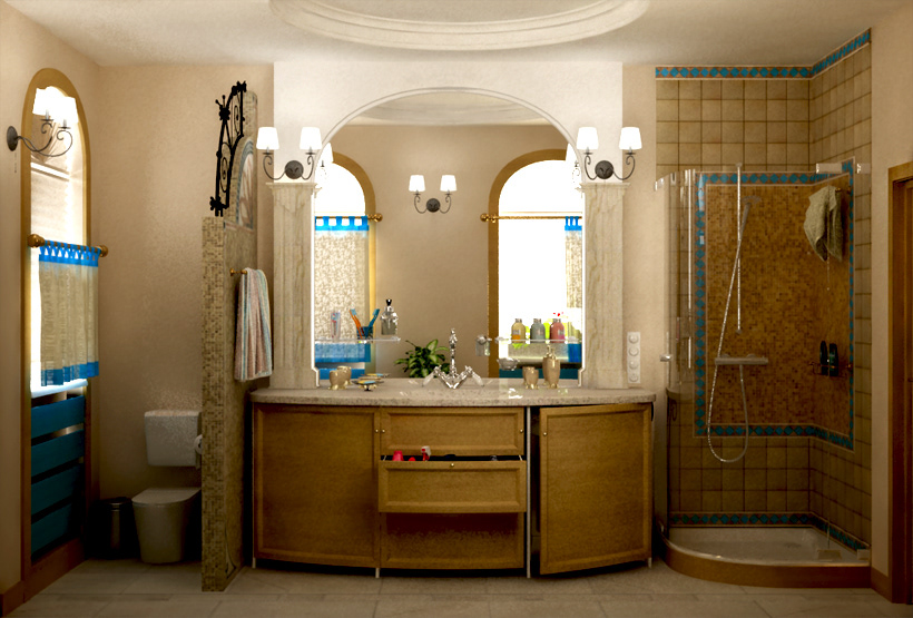 Mediterranean style interior design  bathroom design 3d modeling