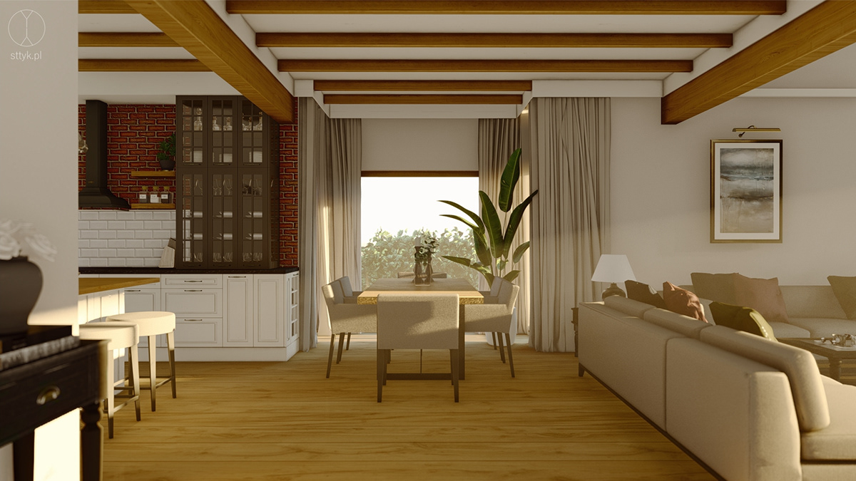 aranżacja salonu brick wall dąb naturalny eleganckie wnętrze interior design  klasyczne wnętrze pracownia sttyk projekt kuchni projekt wnętrz  zieleń we wnętrzach