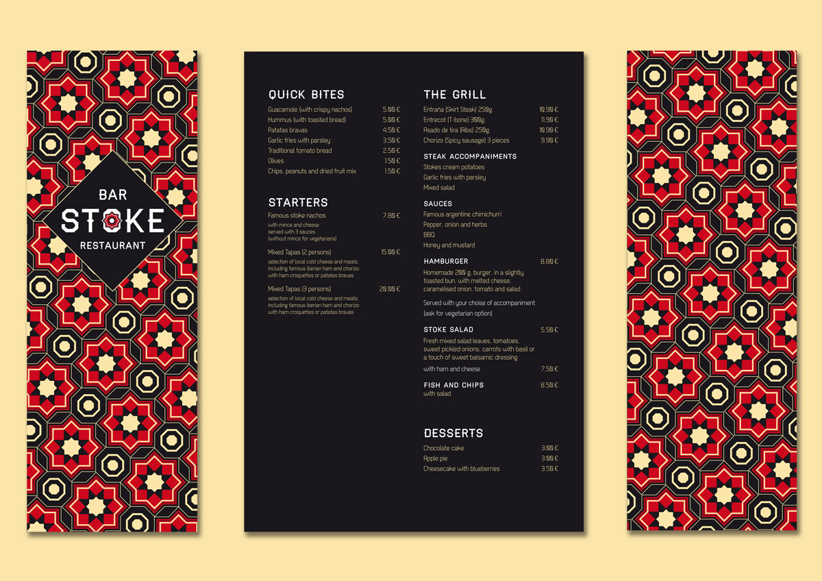 stoke bar resturant barcelona print menu drink brunch pattern texture logo