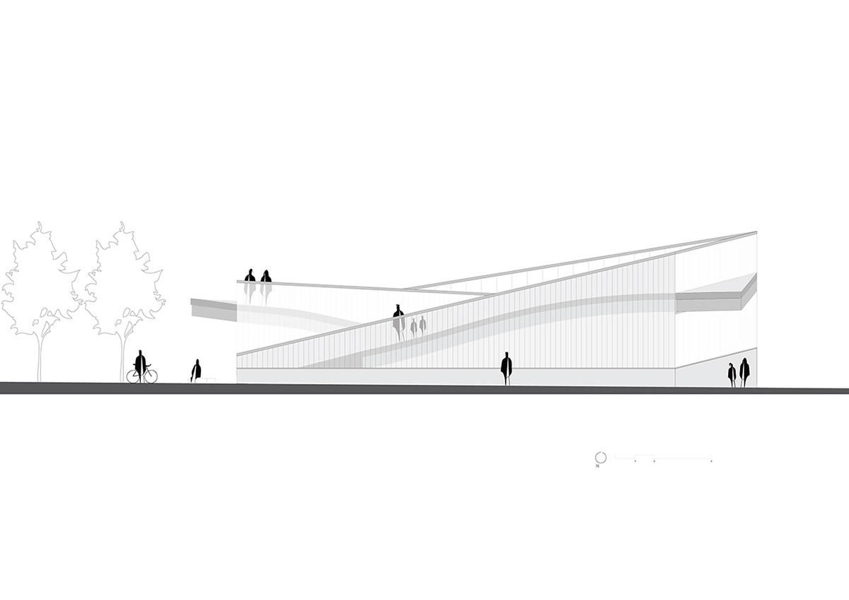 norway Bicycle train station design glass roof public space