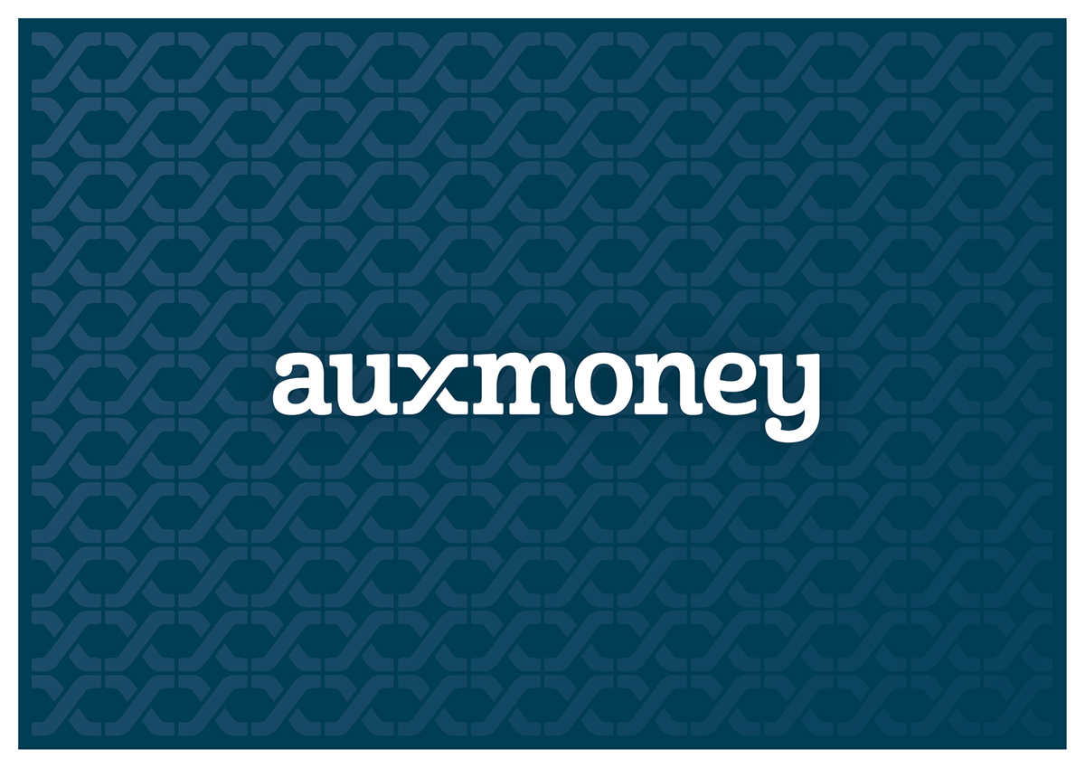 Fintech auxmoney Alle für einen. Logotype pattern Corporate Design peer to peer lending Bank