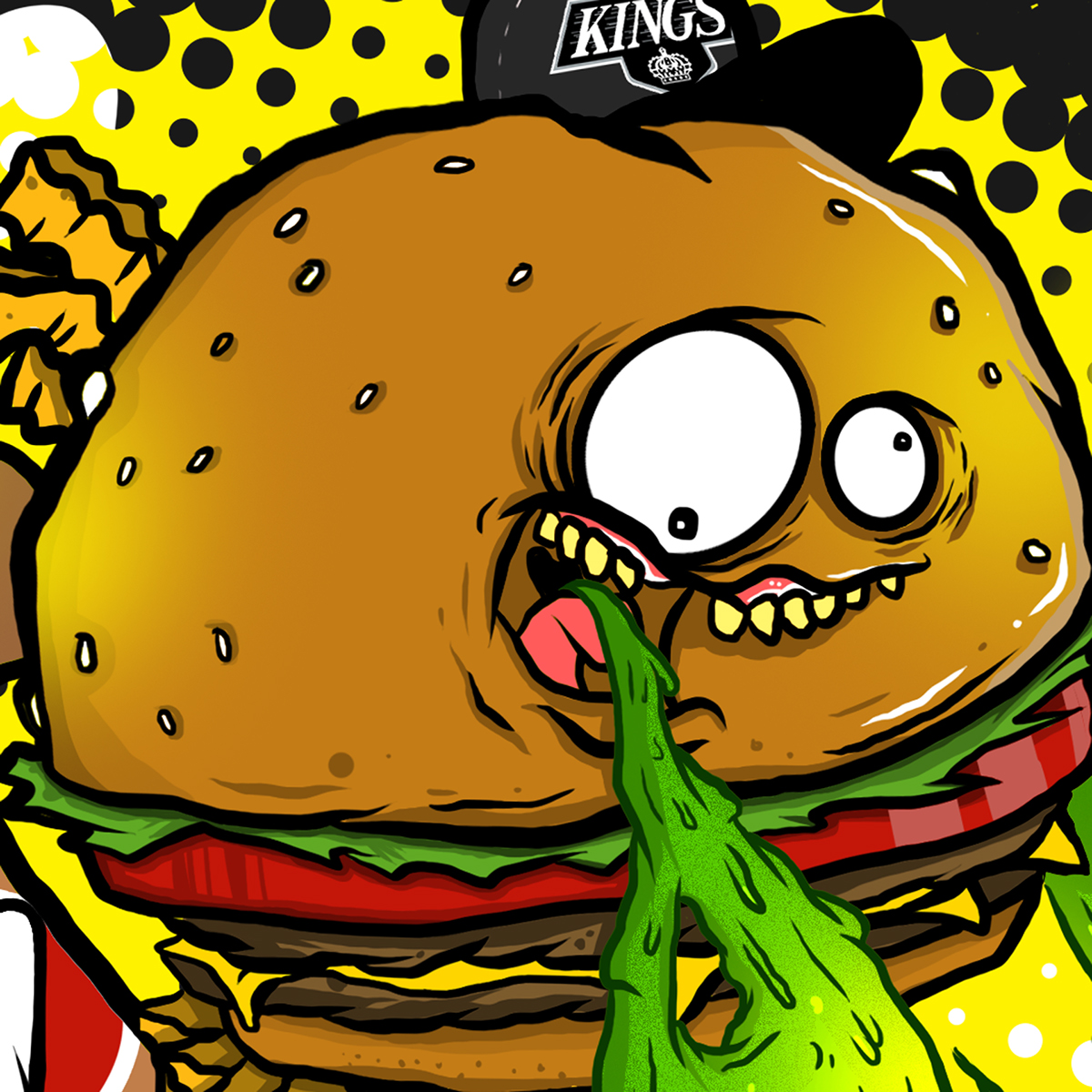 artwork character art graff hamburger Food  junk food slime Vomit Fries characters photoshop Illustrator shirt shirt design