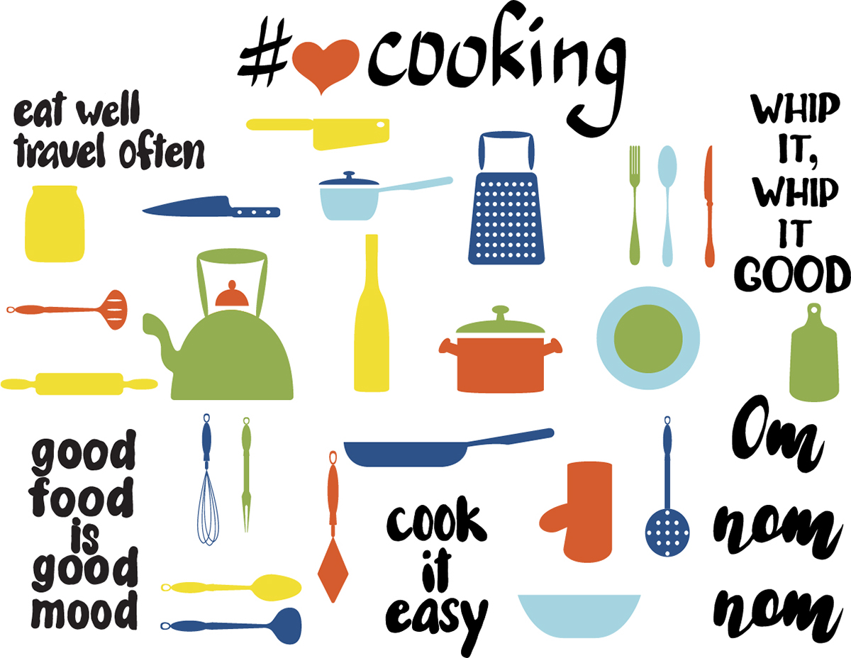 kitchen utensils sayings funny poster handdrawn cooking lettering Quotes pattern