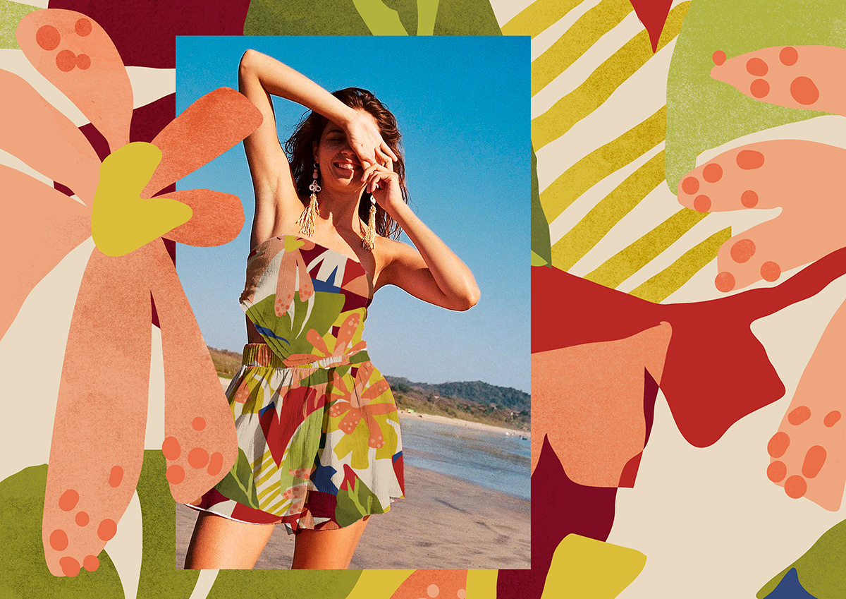 bold color Fashion  flat geometric pattern photoshop print textile Tropical