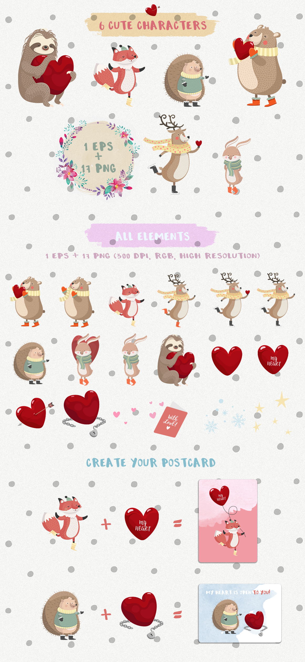 Love valentine St. Valentines Day cartoon cute animals romantic clip art heart design