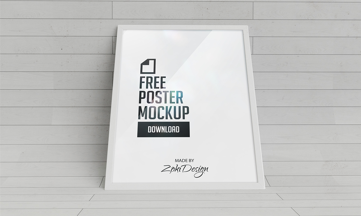 free poster Mockup zoki design 3D studio Grafic mock-up download Poster Mockup realistic render vases curved wall parquet