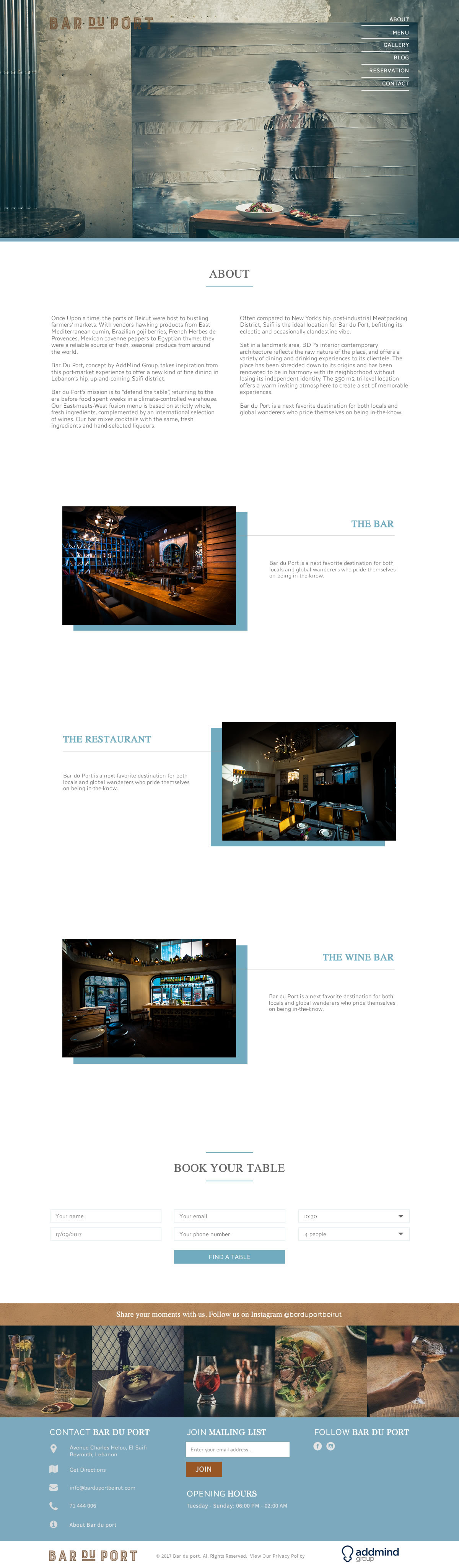 Website Web Design  bar du port Beirut lebanon restaurant Scrolling clean industrial