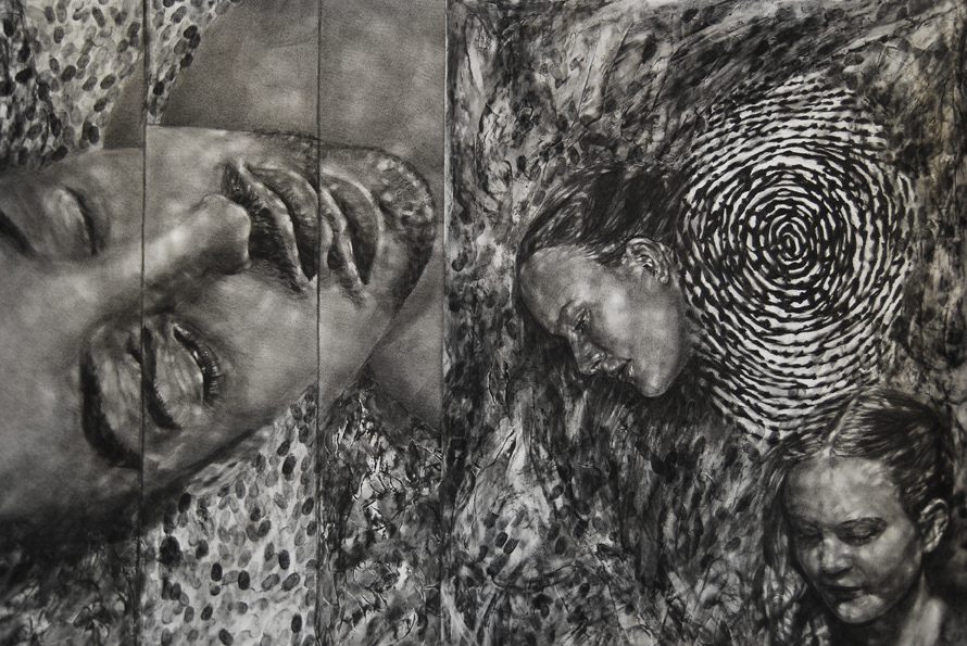 Drawing   charcoal surrealism mixed media  Human body  underwater experimental