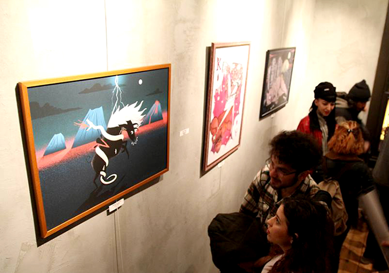 ILLUSTRATION  Exhibition  poster print horse snake volcano lava lightning moon