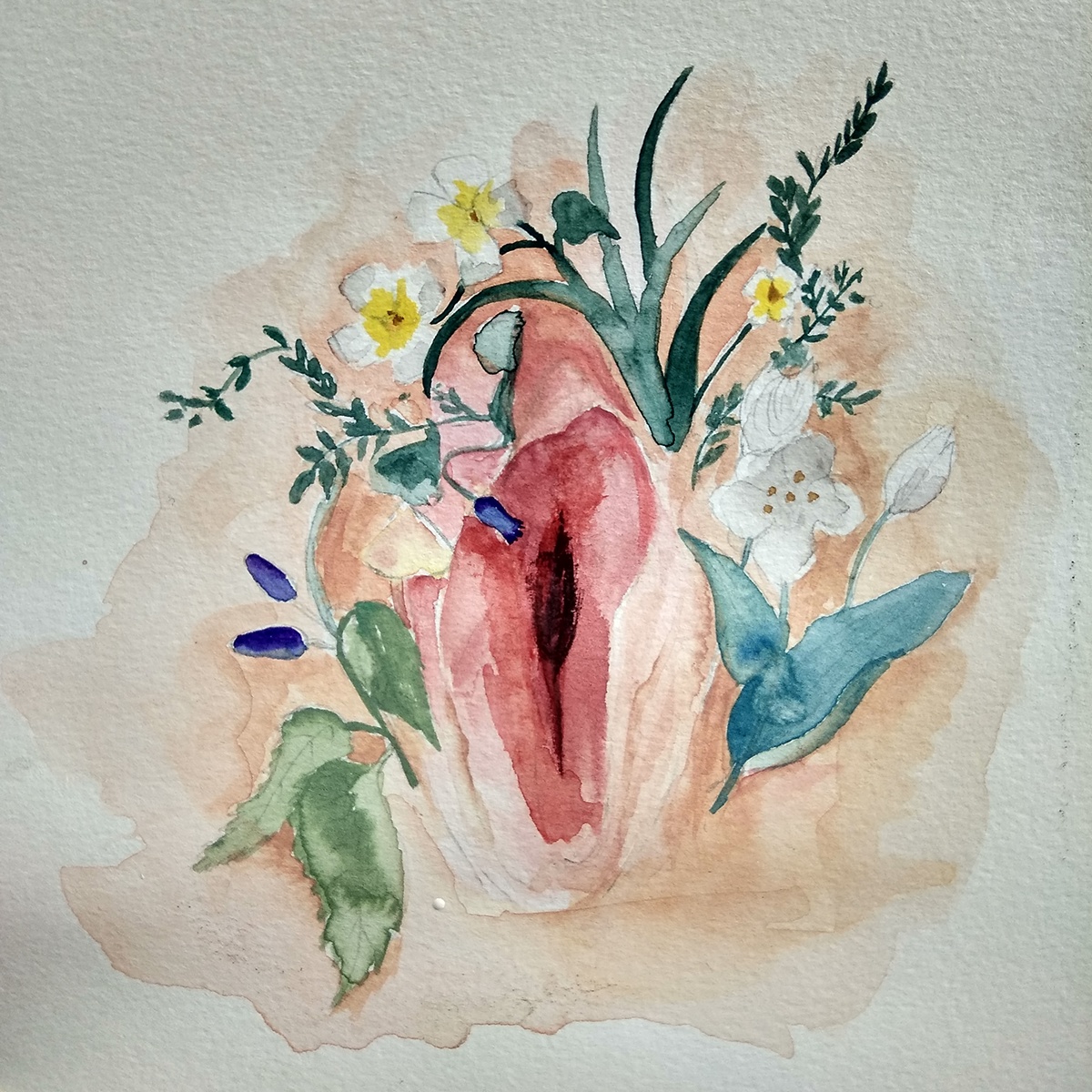ILLUSTRATION  bodyhair genderfluid watercolor painting   vagina Succulents Flowers foliage anatomy