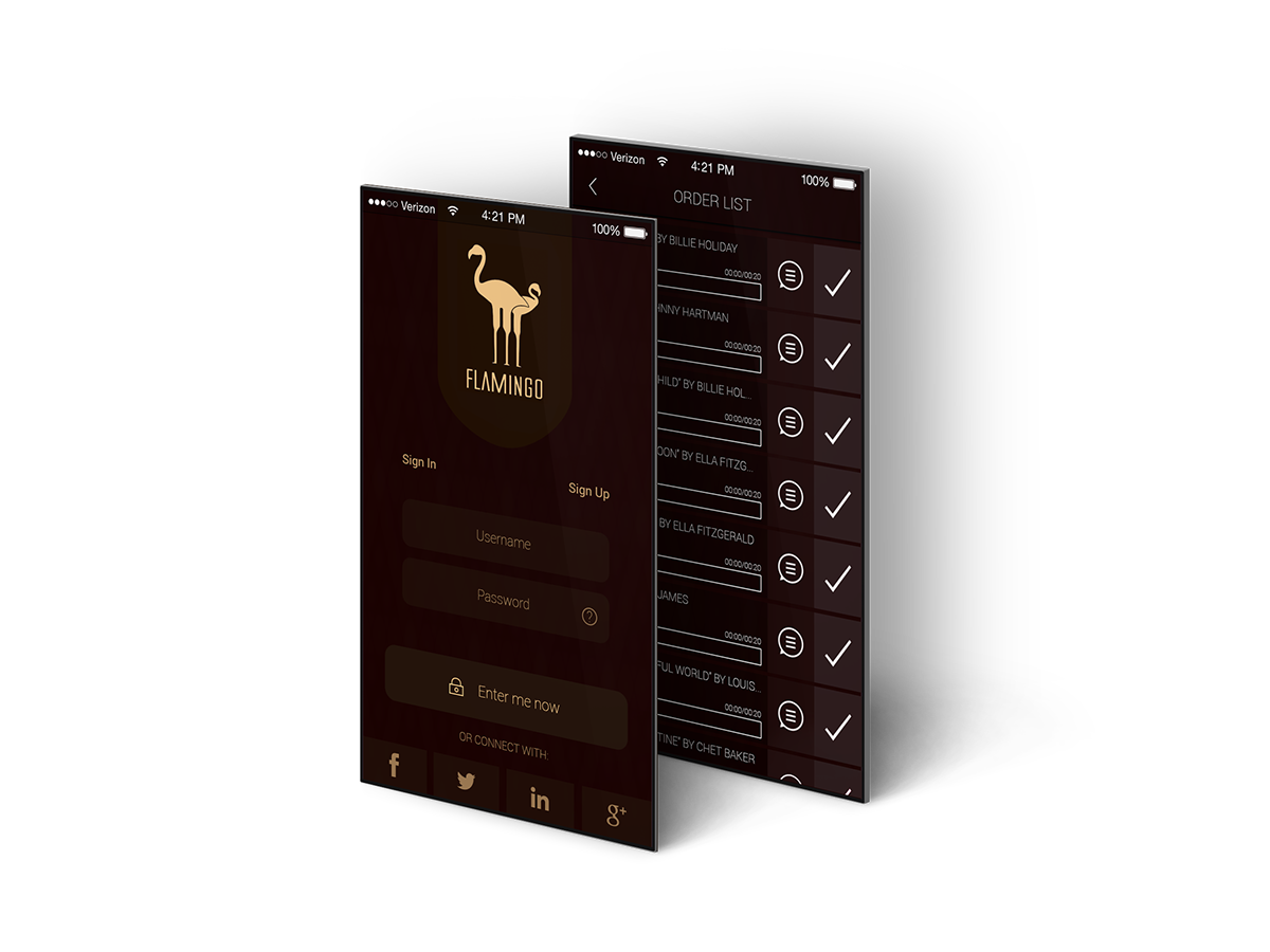 ios app flamingo Piano Bar iphone student project UI