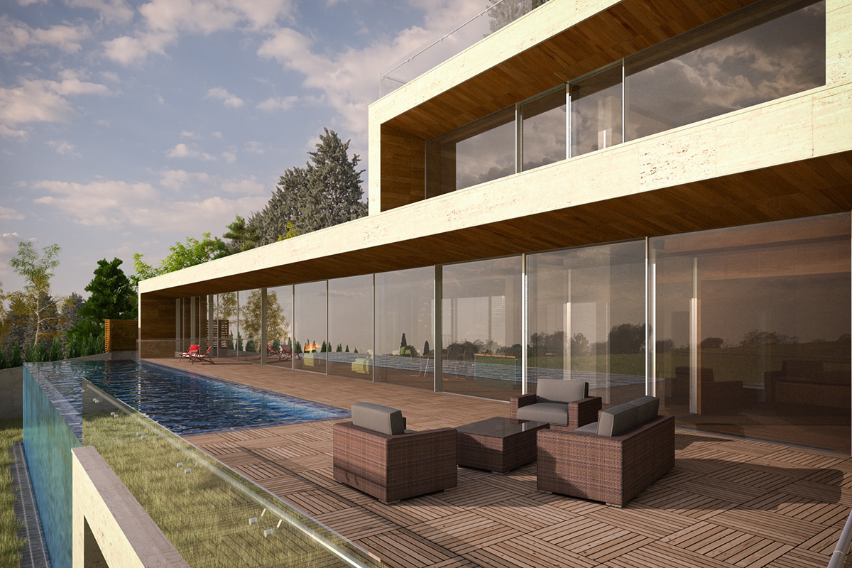 house view glass Pool swimming pool architect.md Moldova chisinau Kishinev didencul didenkul home modern concrete terrace