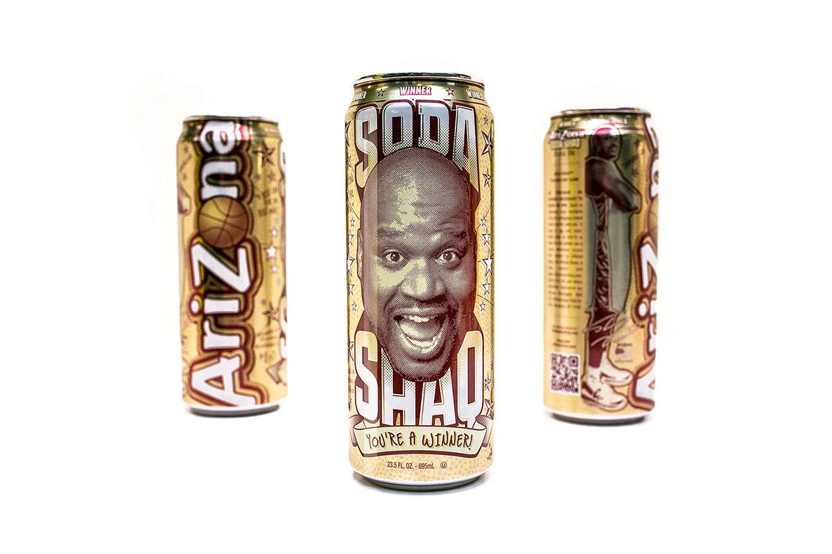 Arizona Tea label art celebrity brand marketing   campaign ios app Shaq mpire creative mpire new york Moon Mehta scott kyle Arizona Beverage