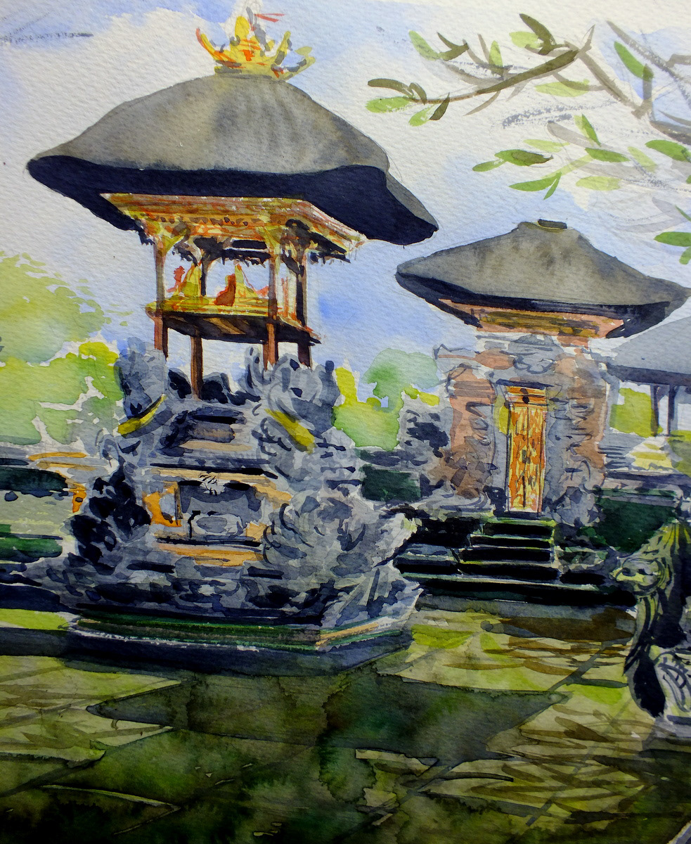indonesia sketch Travel watercolor watercolour tample traditional stone travel sketch bali