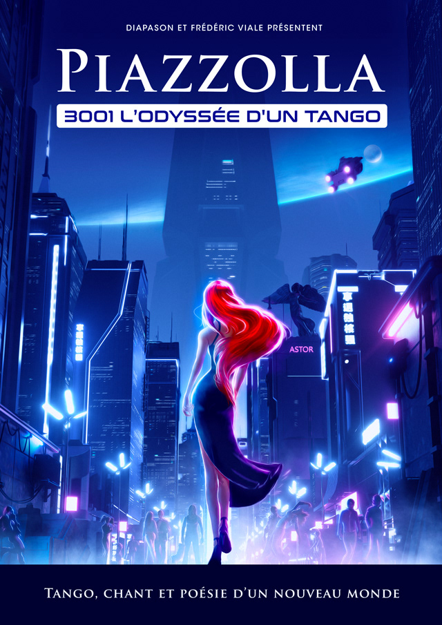 Advertising  affiche astor piazzolla Cyberpunk design femme Poster Design Retro science fiction tango
