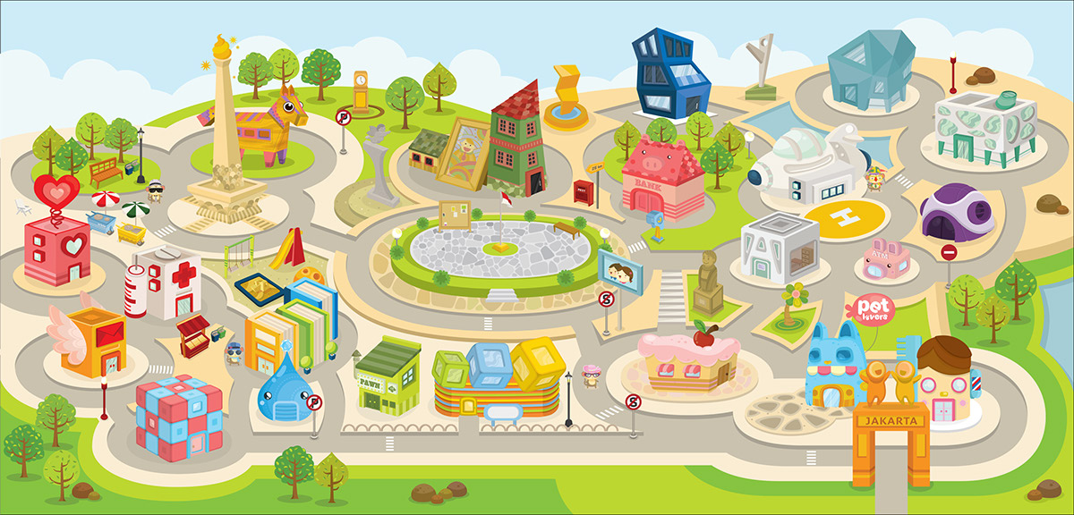 vector  digital  children  kid building  city  Indonesia town Island  green  game   Play Fun  design