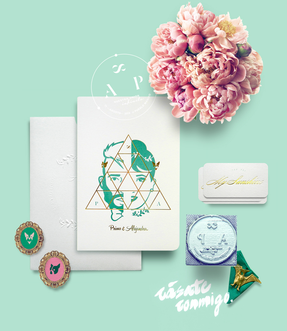 wedding mexico vintage emerald foil skull peonies dogs Classic Invitation gold stamp