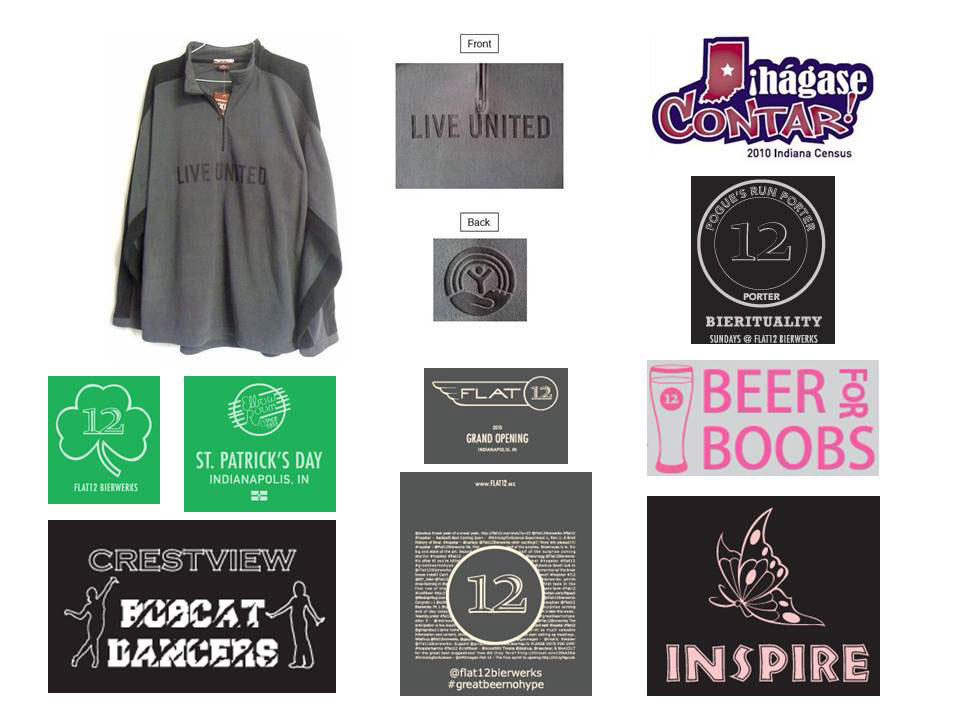 custom apparel kimball office carr workplaces hoosier lottery Wabash College flat 12 rn specialties wp rawl infinium spirits crystal head classic cleaners indy car shirts custom t-shirts cpm construction national office custom growlers custom tap handles professional gifting progift Promotional Products Feld Entertainment danielle esmits ken reinstrom