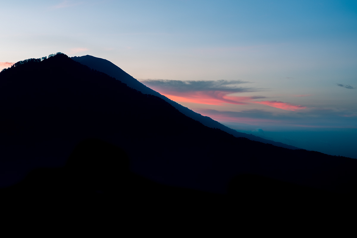 bali volcano mountain Sunrise Shadows trees Sun light clouds Landscape stars moon Cat indonesia batur