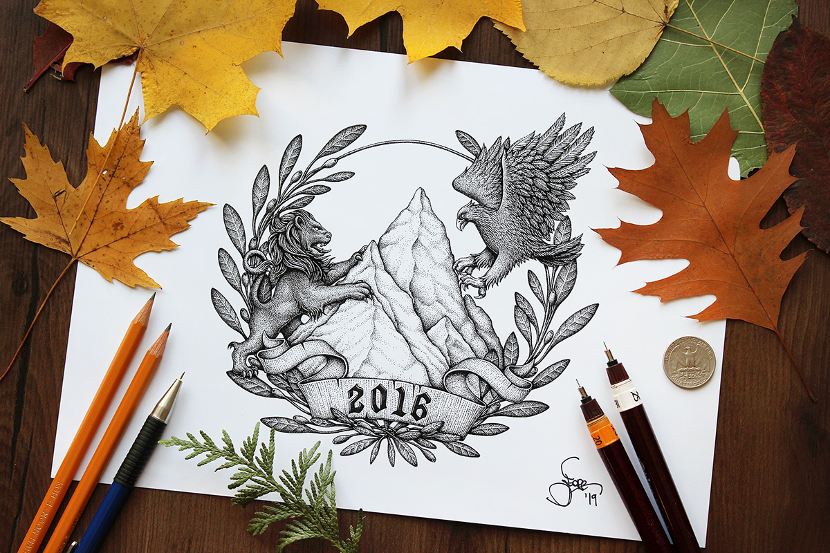 design dotwork eagle graphic ILLUSTRATION  ink lion mountain Pointillism stippling