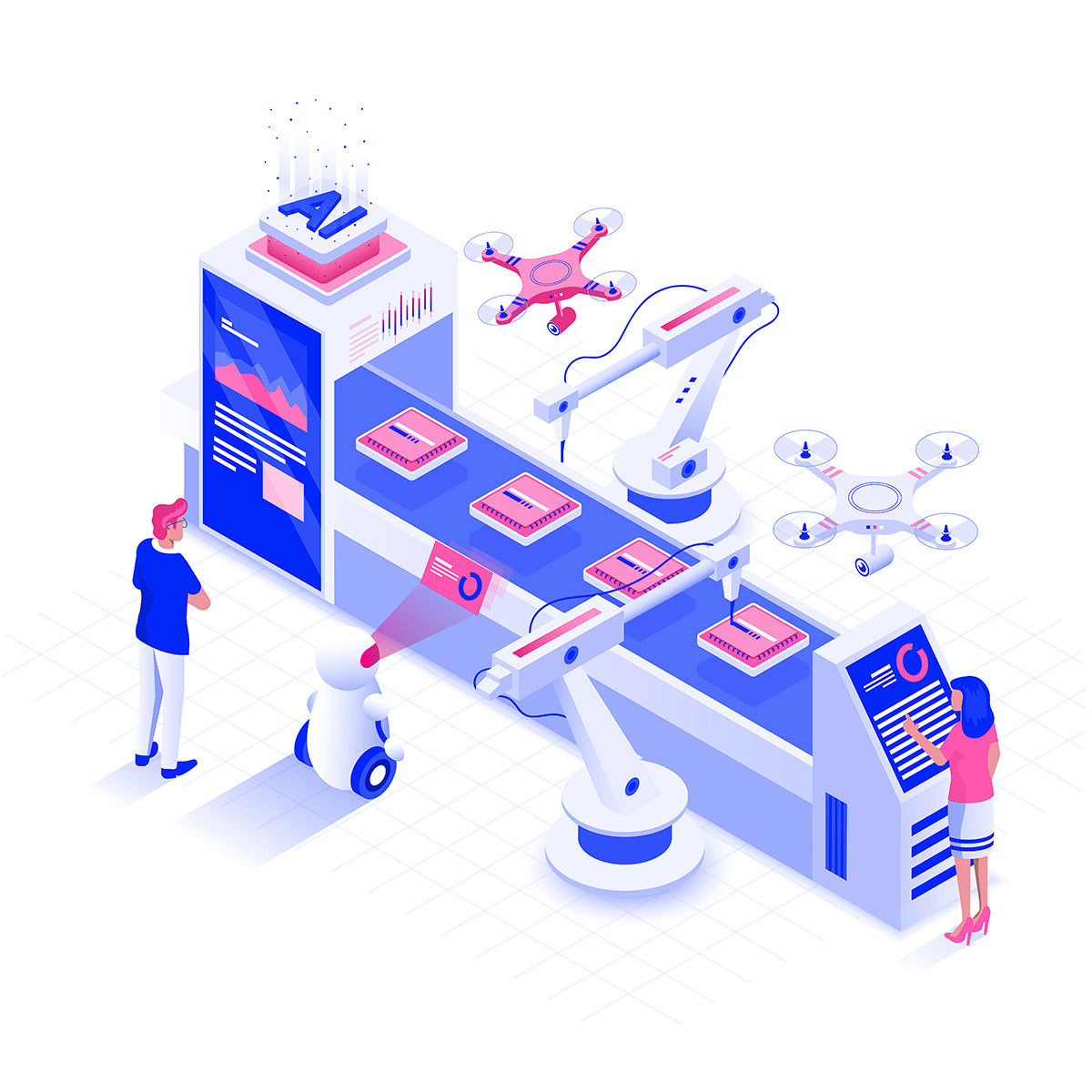 Isometric people characters illustartion business Technology vr artificial Smart creative